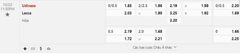 tỷ lệ kèo Udinese-Vs-Lecce tại VN88
